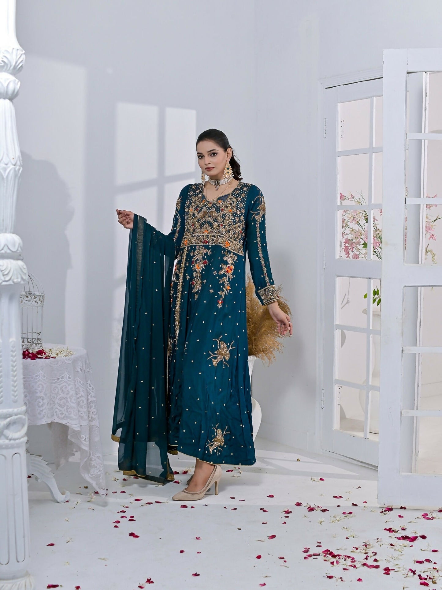 Ruby's Couture Chamak Dhamak Sheesha Silk Embellished Stitched 3-Piece Suit-Delisha