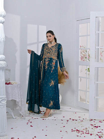 Ruby's Couture Chamak Dhamak Sheesha Silk Embellished Stitched 3-Piece Suit-Delisha