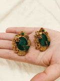 Durwaj's Floral Stud Earrings-DW-006-green