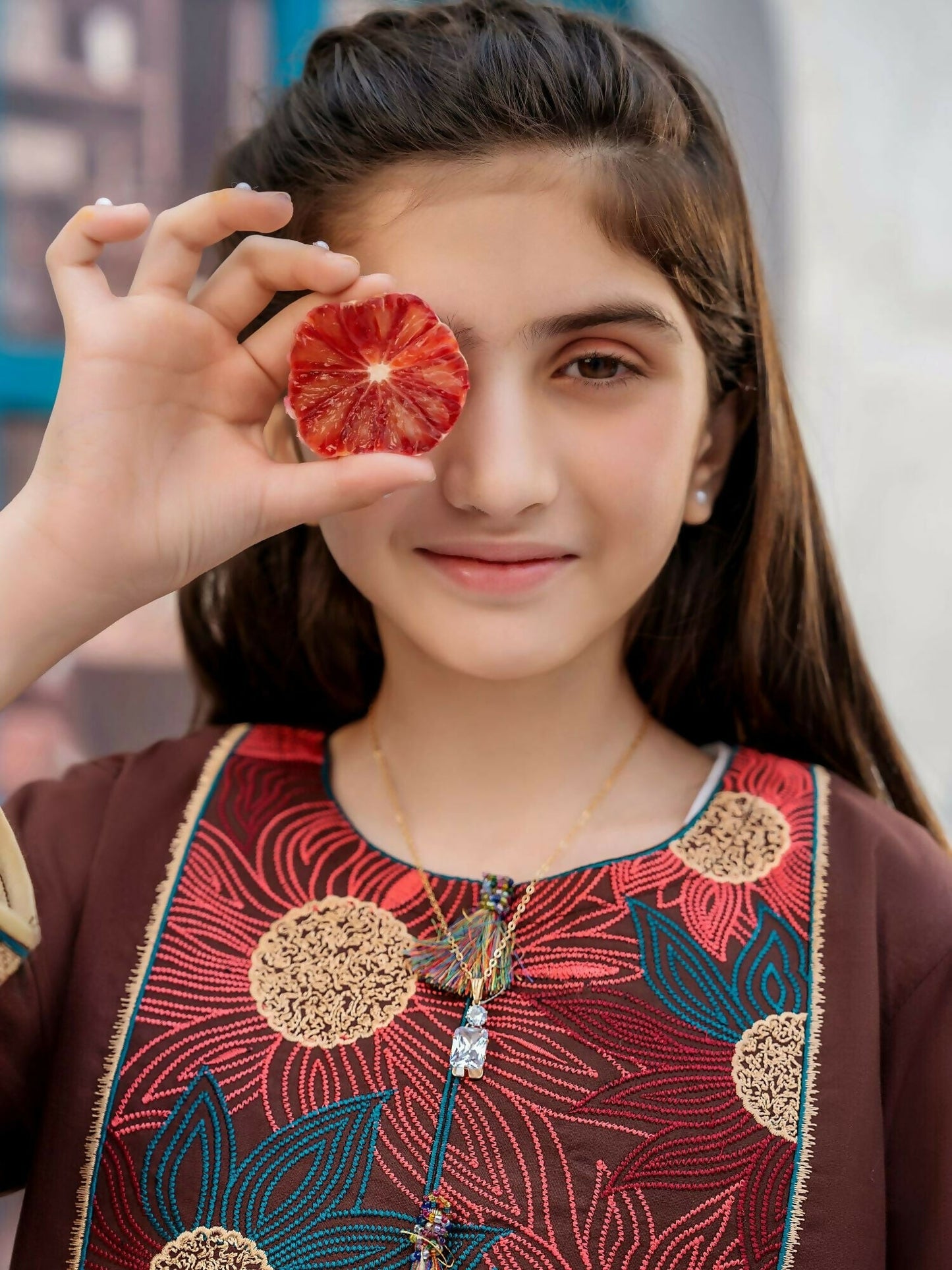 Velvour Girls Cotton Embroidered Stitched 2-Piece Suit-VG109-A