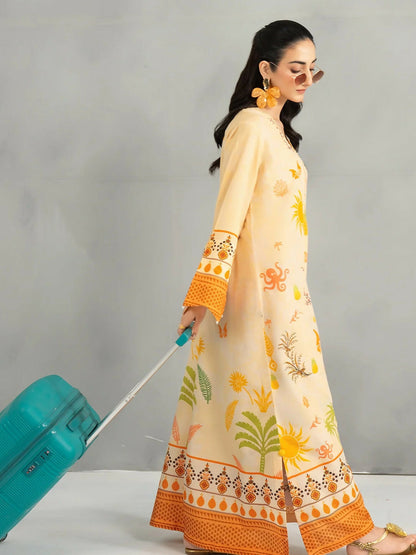 Panache Apparel Dear Summer Silk Lawn Printed Kaftan-Yellow Bloom