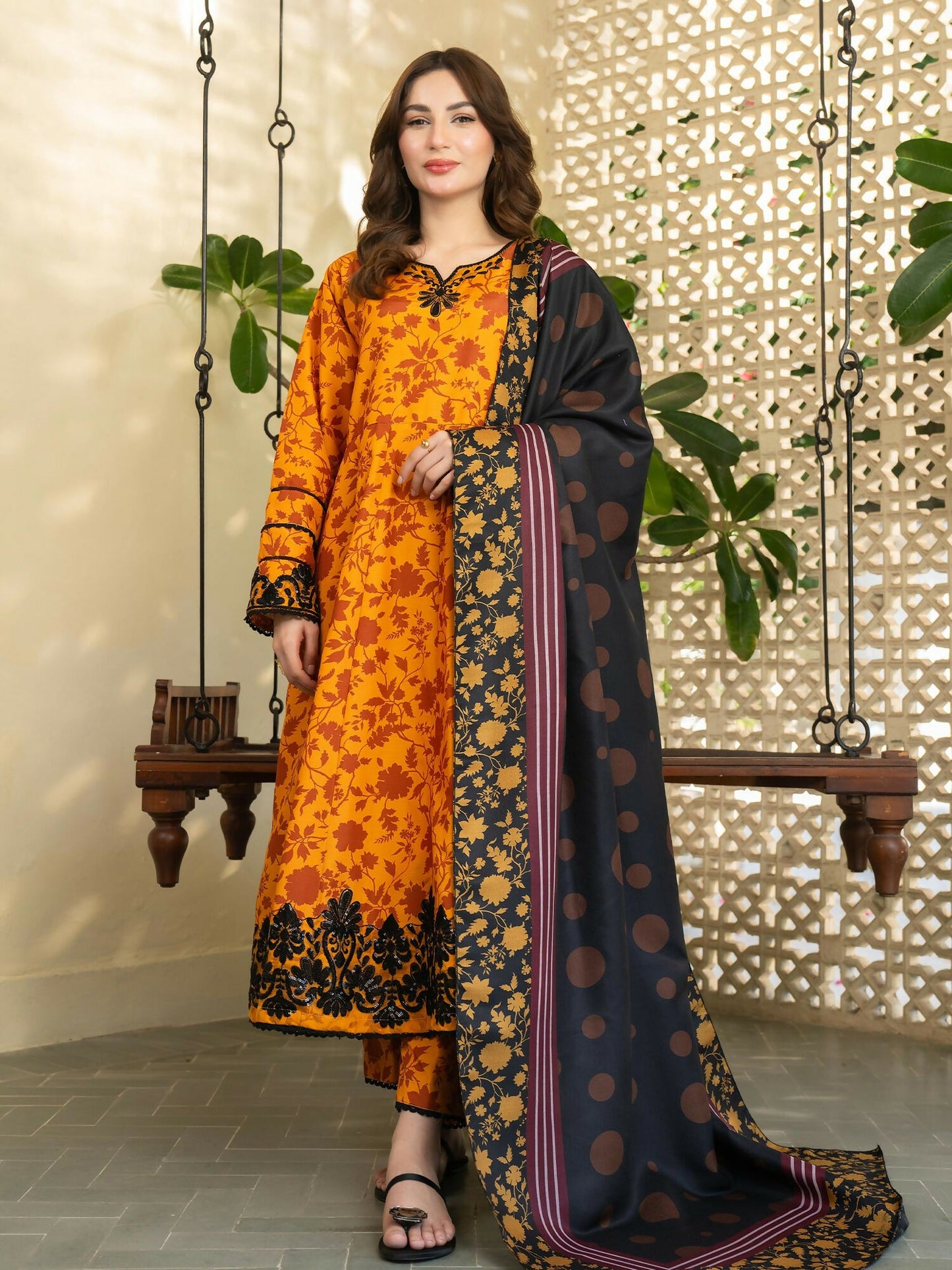 Panache Apparel Khaddar Embroidered Stitched Suit-Sienna