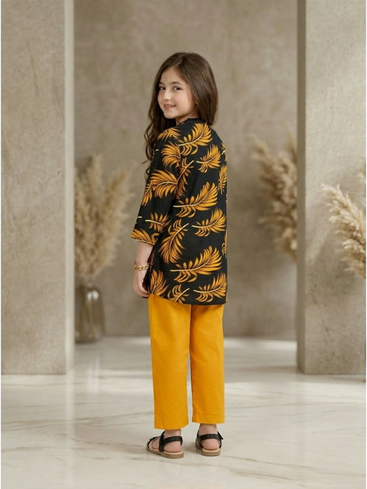 Velvour Girls Linen Printed Co-Ord Set-VG228-A