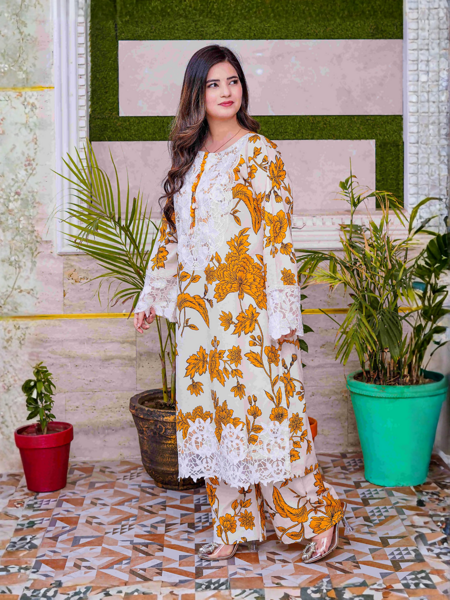 MH Cloth House Cotton Lawn Embroidered Stitched 3-Piece Suit-Hooriyah