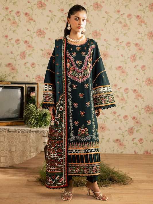 Mahnur Kaia Slub Linen Embroidered Stitched 3-Piece Suit-K- 08