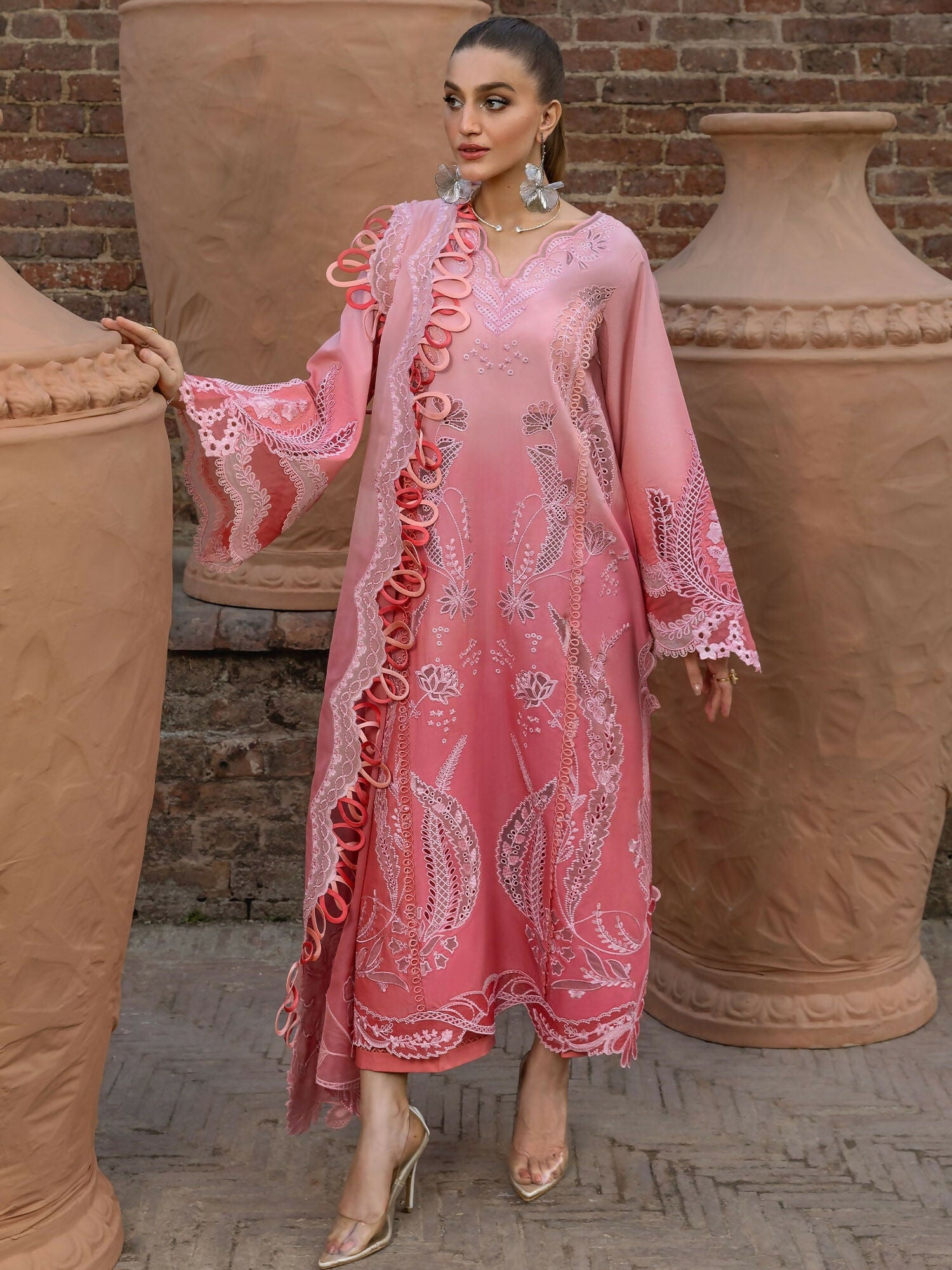 Blush embroidered outfit by Crimson with ombré accents and organza detailing