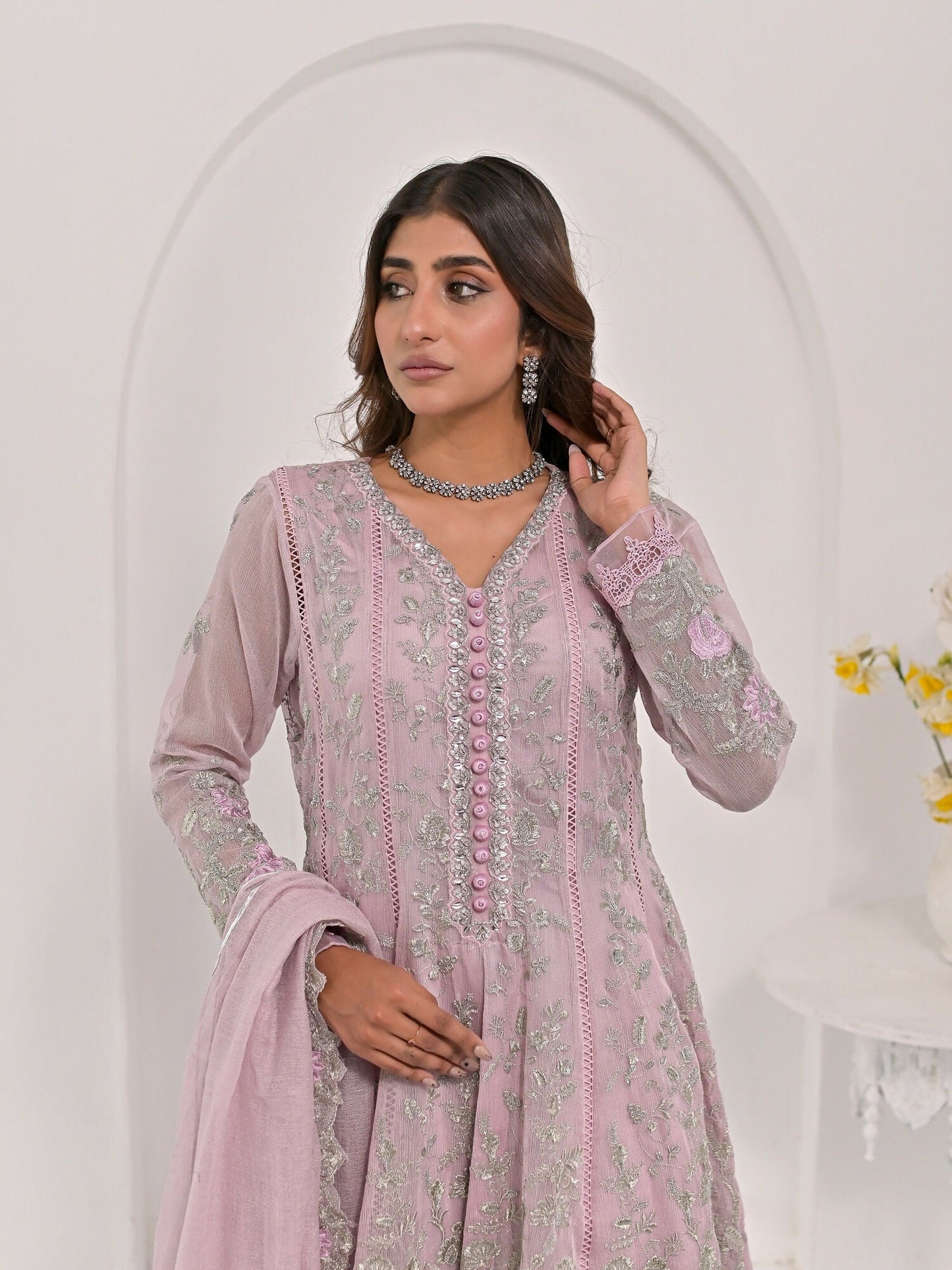 Farooq Hameed Studio Pariza Lux Festive'25 Khaadi Net Embroidered Stitched 3-Piece Suit-Sibel