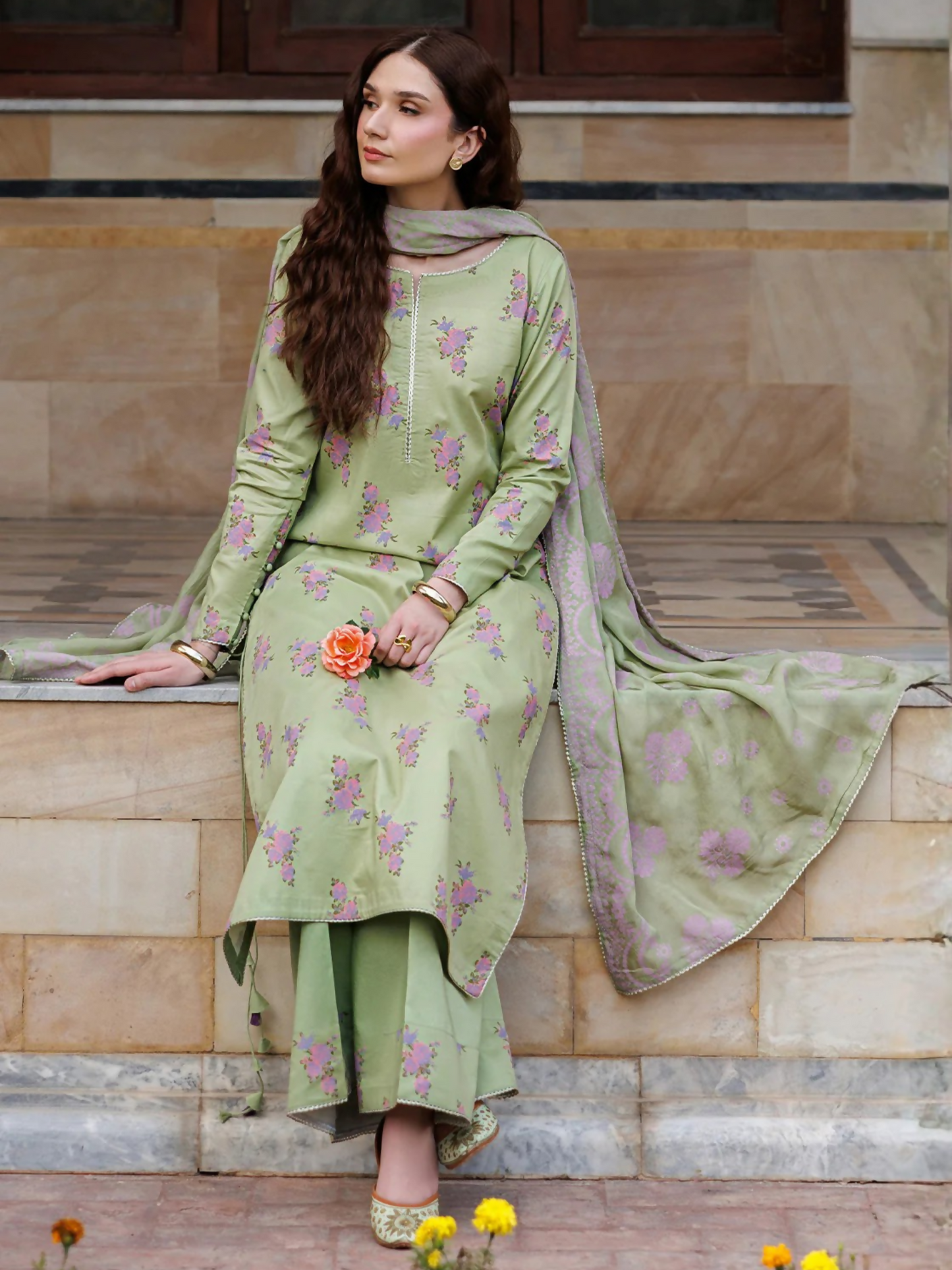 Green Panache Apparel Noor Mahal Cotton Printed Stitched Suit-Rehmaaz