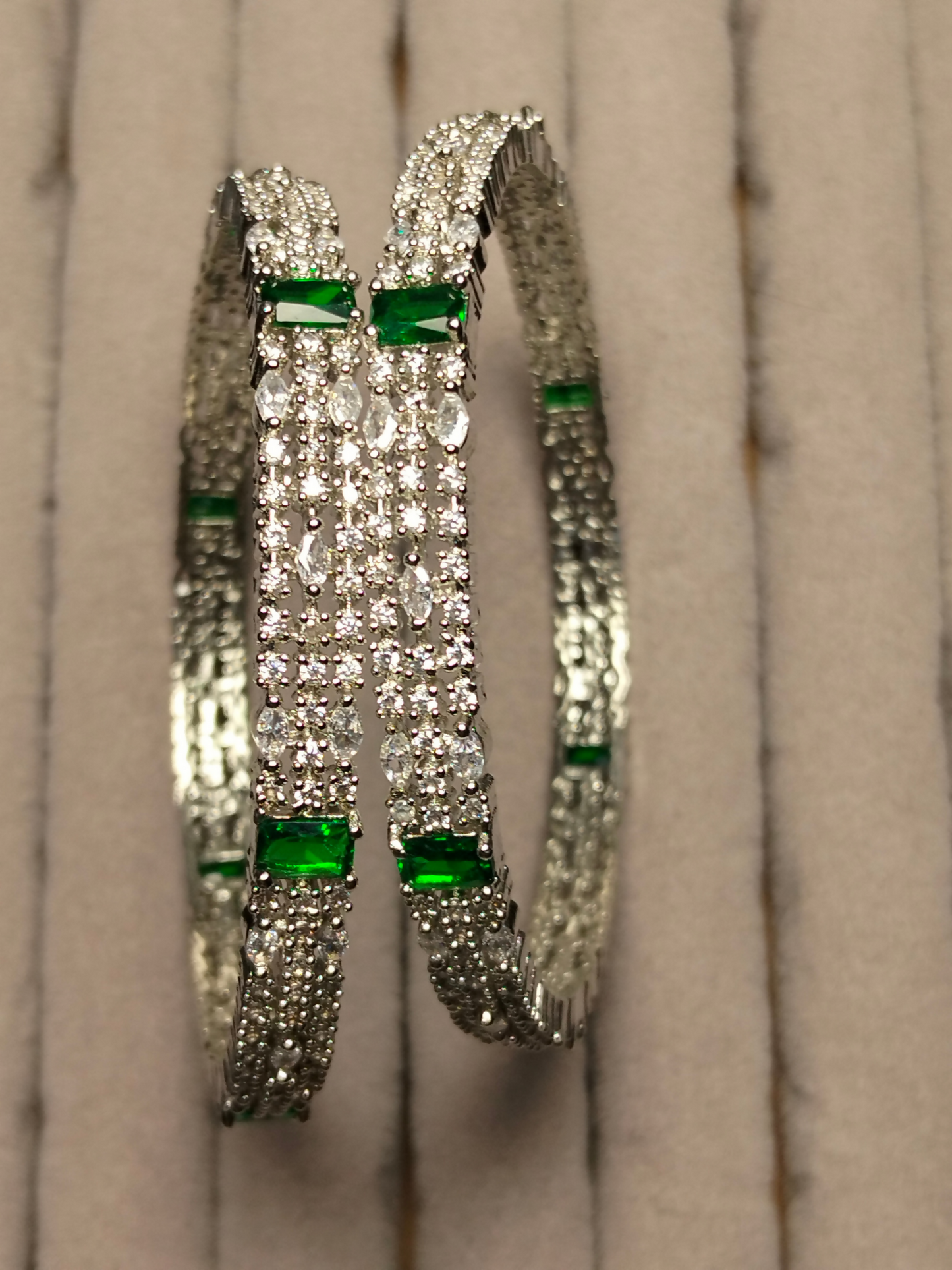 H&A Jewellery One Carat Silver Rhodium Plated Bangles with Semi-Precious Stones