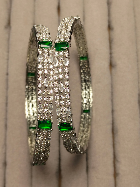 H&A Jewellery One Carat Silver Rhodium Plated Bangles with Semi-Precious Stones