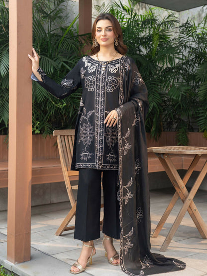 Panache Apparel Solid Story Cotton Lawn Embroidered Stitched Suit-Rhea