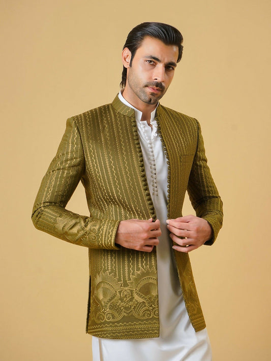 Gem Garments Janaan Jacquard Embroidered Prince Coat-Ishara