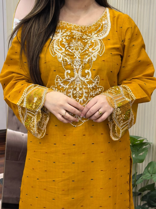 Tehzeeb Libas Cotton Embroidered Stitched 2-Piece Suit-Muqaddas