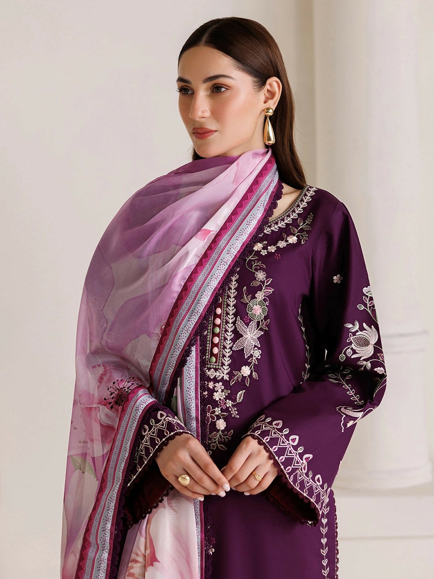 Panache Apparel Mistfall Vol II Cotton Embroidered Stitched Suit-Roselle