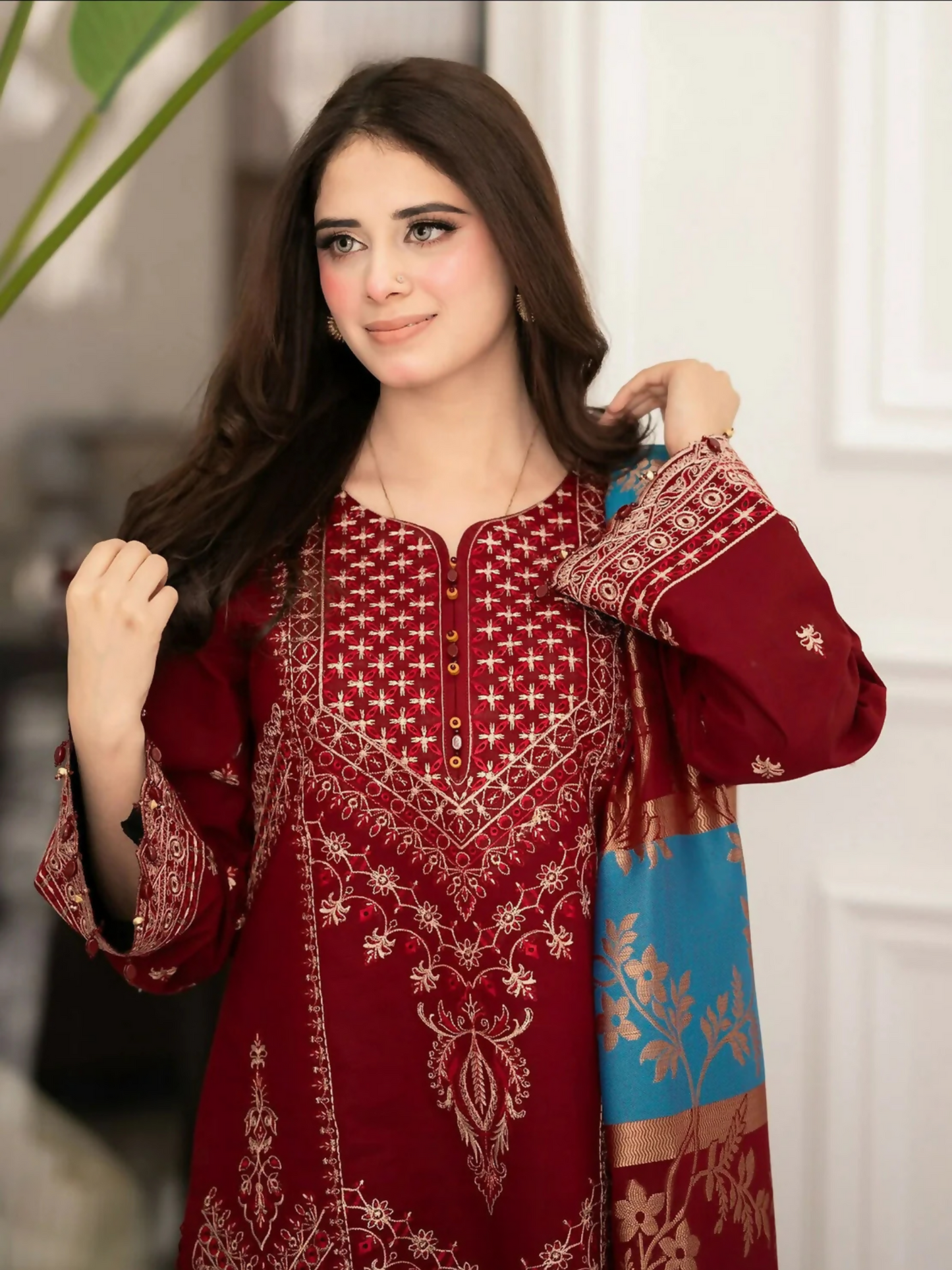 Tawakal Closet Cotton Embroidered Stitched 3-Piece Suit-Haya