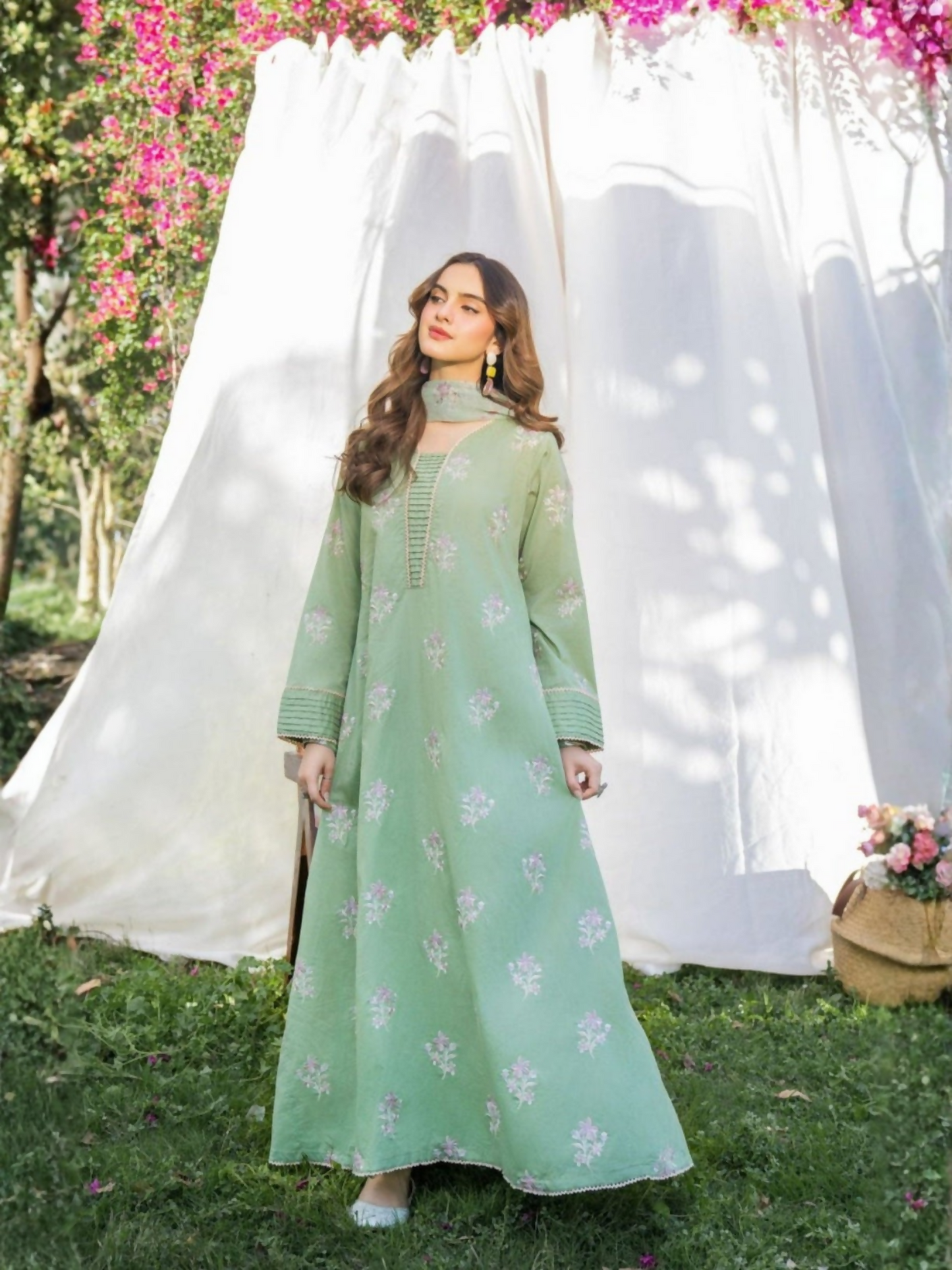 Mint Green Panache Apparel Karandi Embroidered Stitched Suit-Ornate