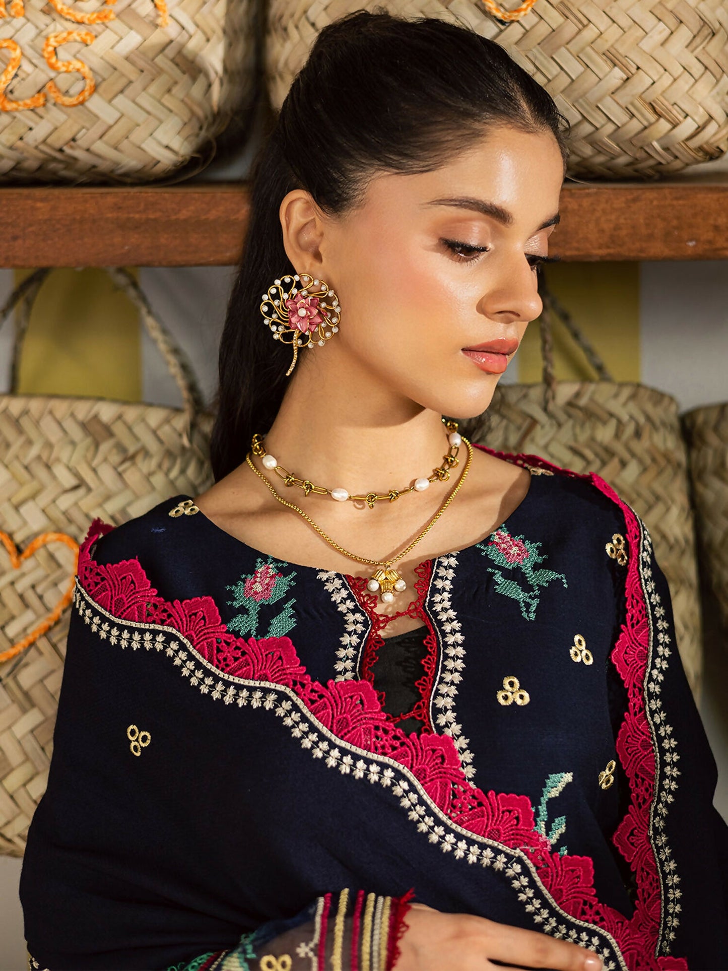 Mahnur Kaia Slub Linen Embroidered Stitched 3-Piece Suit-K- 06