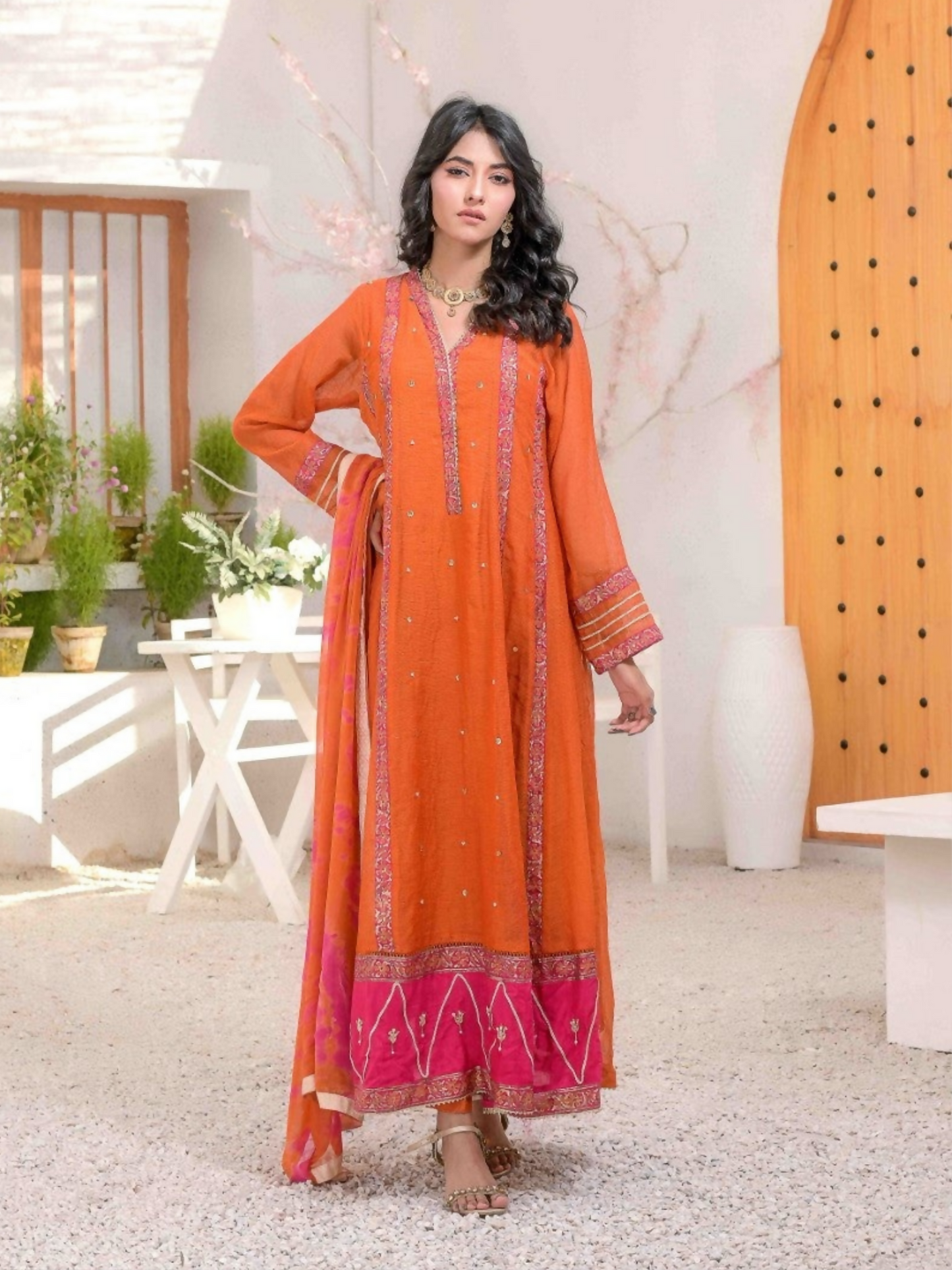 Ruby's Couture Ashiyana Khadi Net Embellished Pishwas-Bahara
