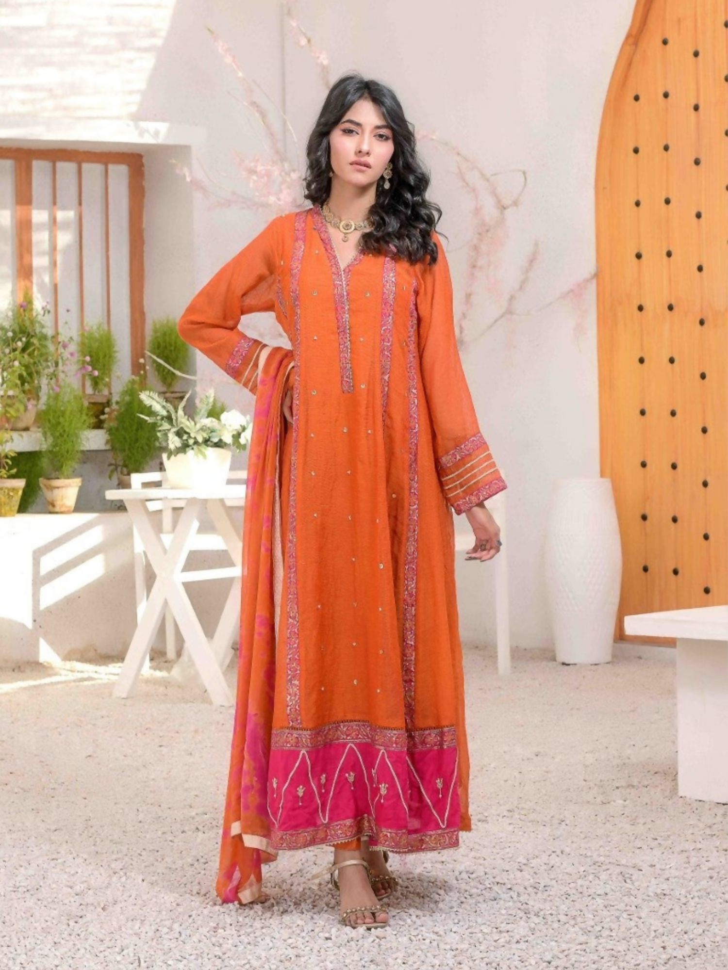 Ruby's Couture Ashiyana Khadi Net Embellished Pishwas-Bahara