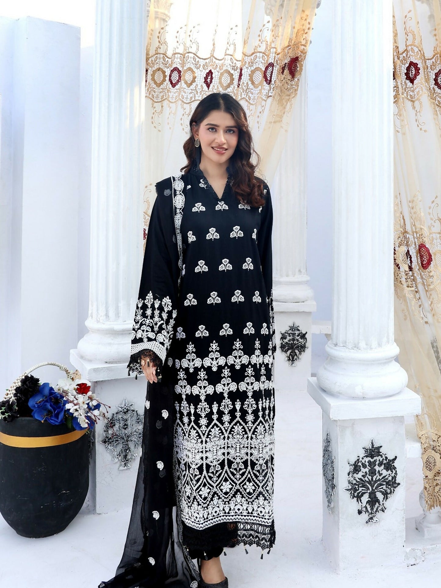 RB Pret & Couture Linen Embroidered Stitched 3-Piece Suit-04