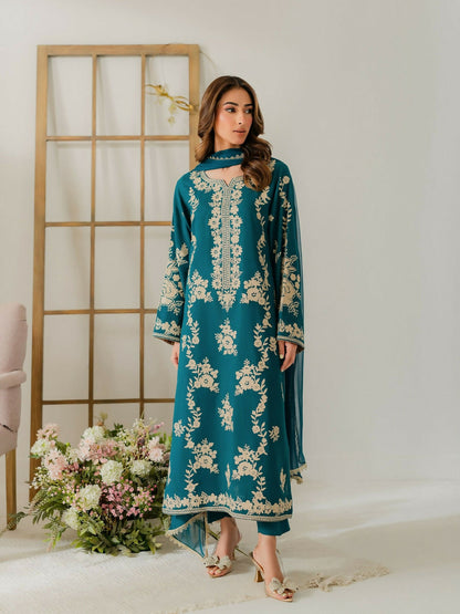 Zeephire Dhanak Embroidered Stitched 3-Piece Suit-Kawiya