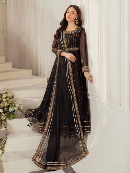 Panache Apparel Chiffon Embroidered Stitched 3-Piece Suit-Nightfall