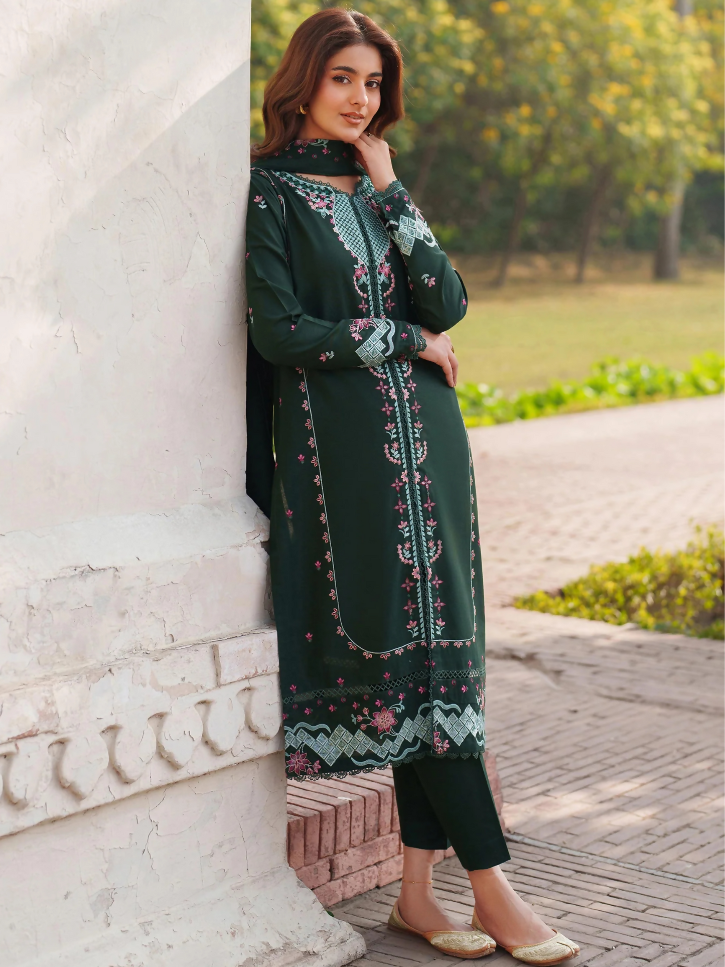 Panache Apparel Khaddar Embroidered Stitched Suit-Aylin-Green