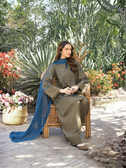 Panache Apparel Winter Whisper Linen Embroidered Stitched Suit-Mahnoor