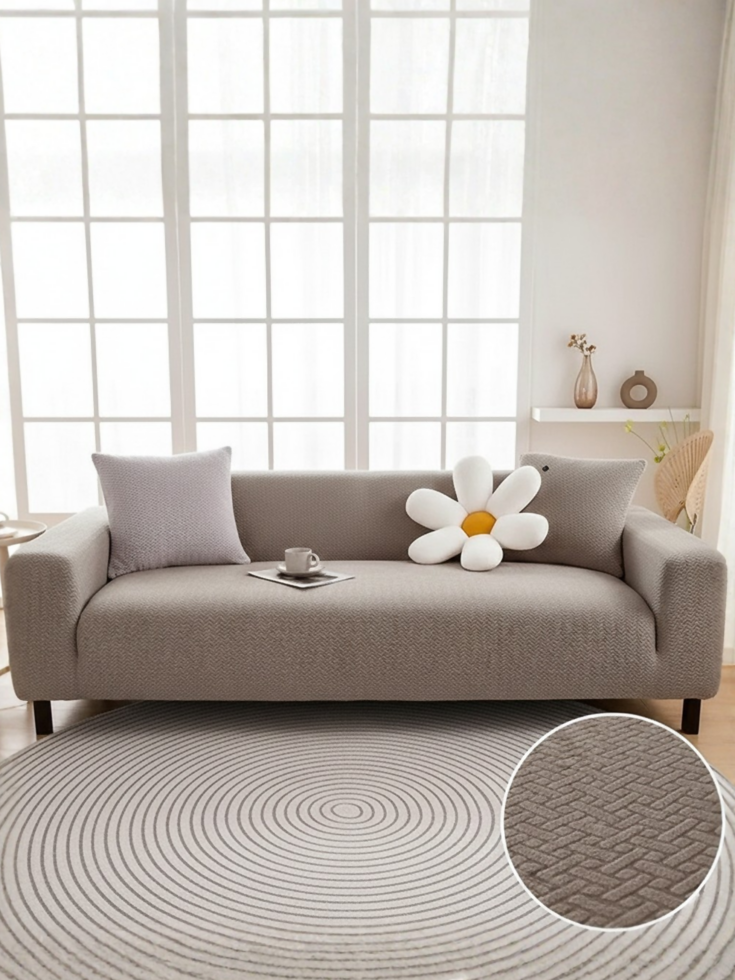 Elegant Bedding Stripe Jacquard Fitted Sofa Cover