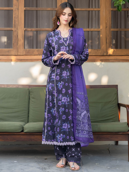 Panache Apparel Mah-e-Noor Raw Silk Printed Stitched Suit-Amaris