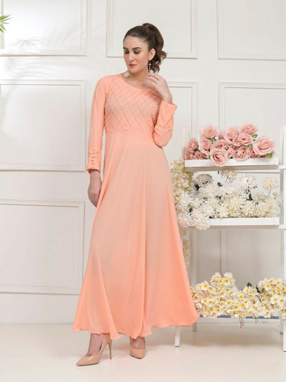 Ruby's Couture Basic Element '25 Georgette Embellished Dress Set-Cinnabar