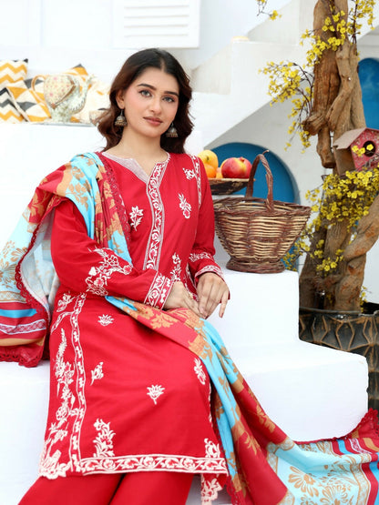 RB Pret & Couture Linen Embroidered Stitched 3-Piece Suit-01