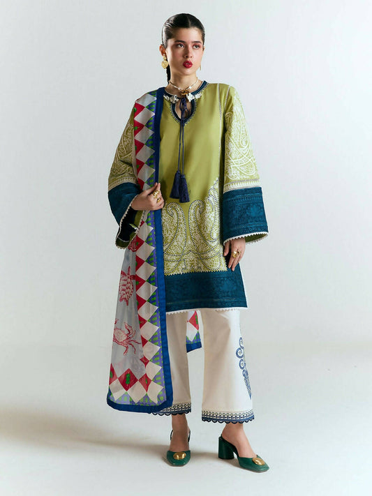 Jugnu by Hussain Rehar SS'25 Edit II Cotton Embroidered Unstitched 3-Piece Suit-Bia