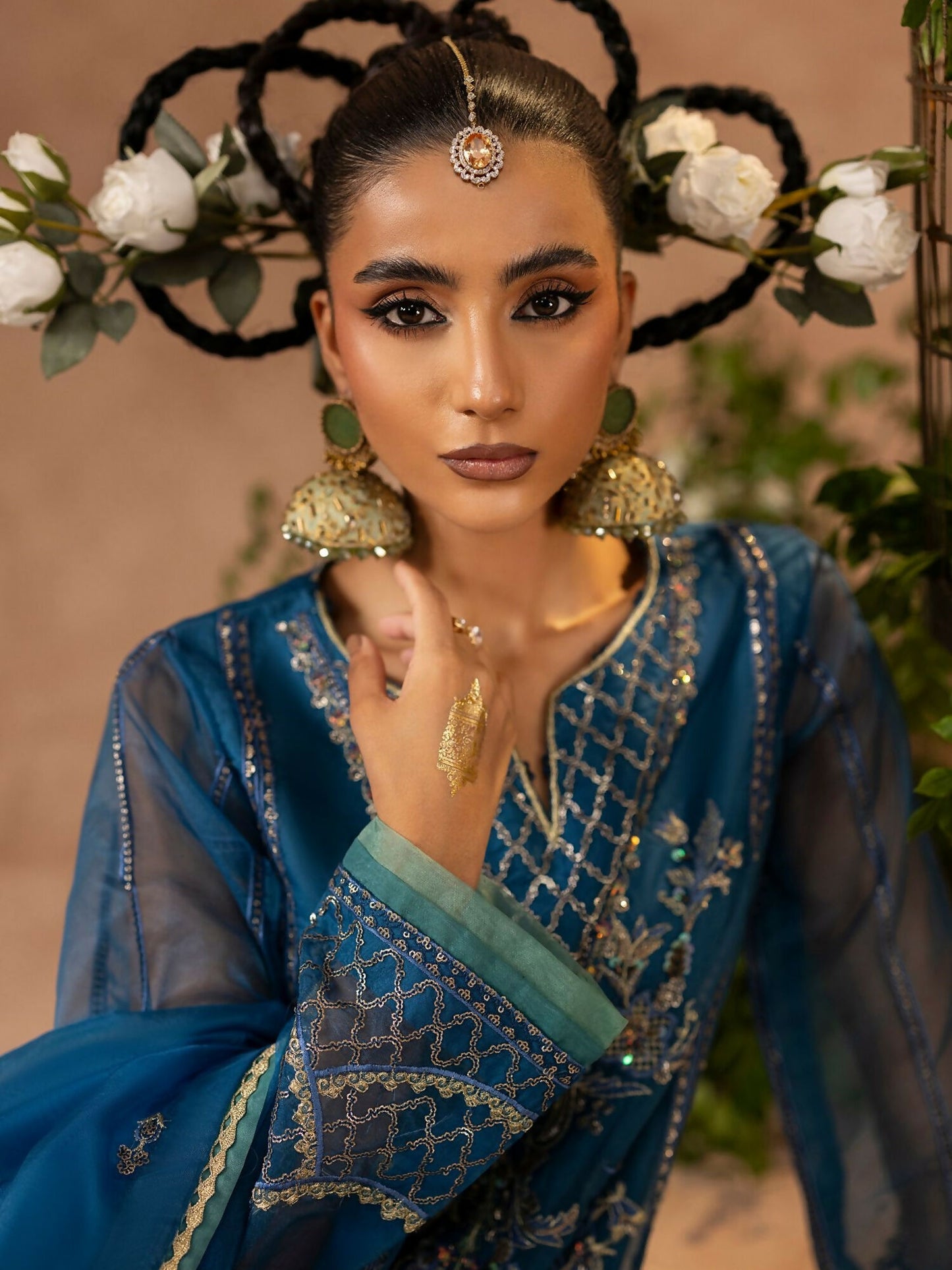 Shurooq Geet Organza Embroidered Stitched 3-Piece Suit-Jugni