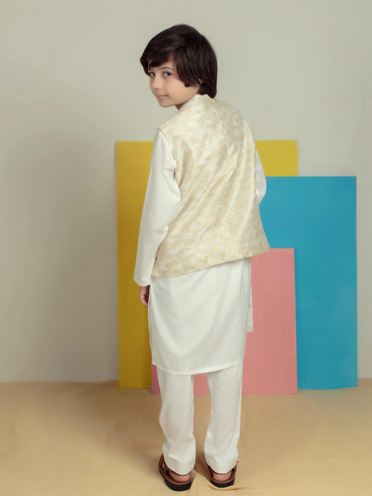 Kidoz Kloset Wash & Wear Kurta Pajama-Royal Gold-Waistcoat Set