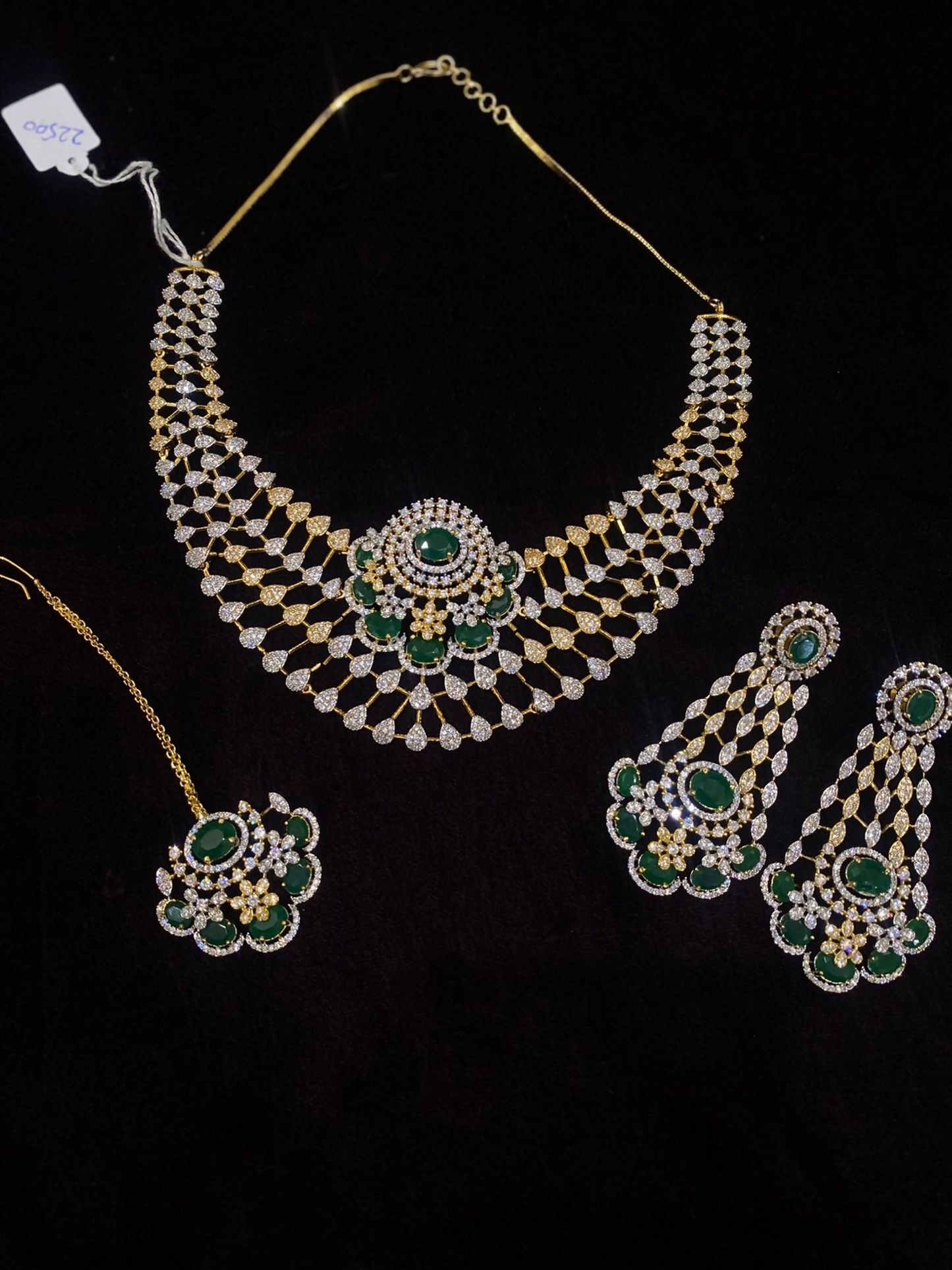 Fashion Hub by Noor Bilal - Gold silver With Green Stone Set