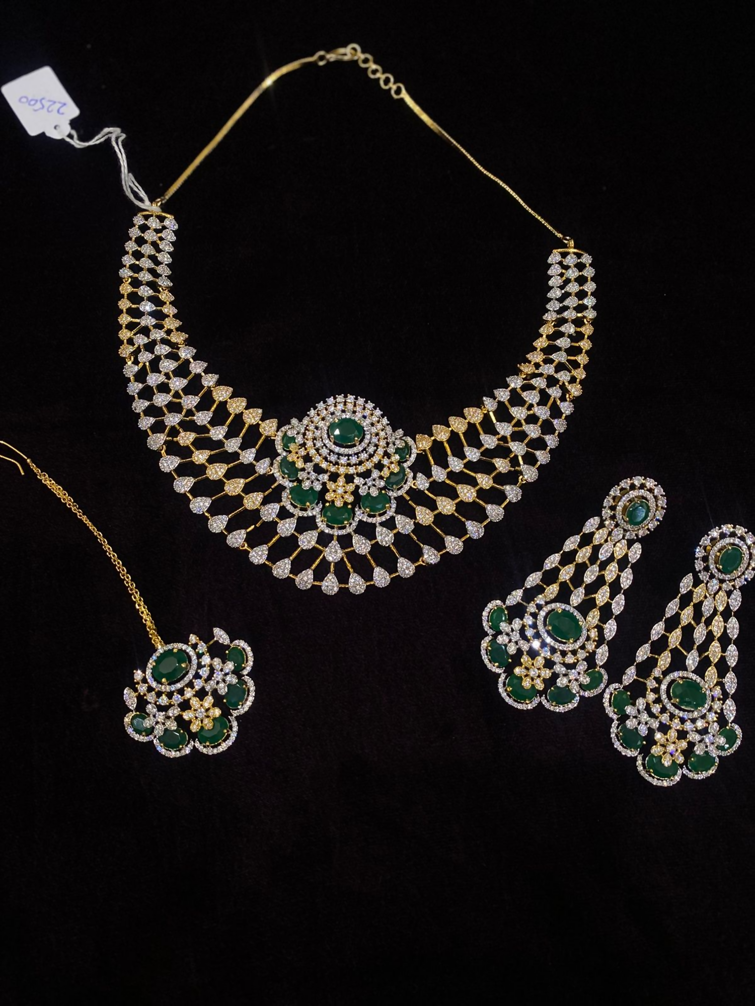 Fashion Hub by Noor Bilal - Gold silver With Green Stone Set
