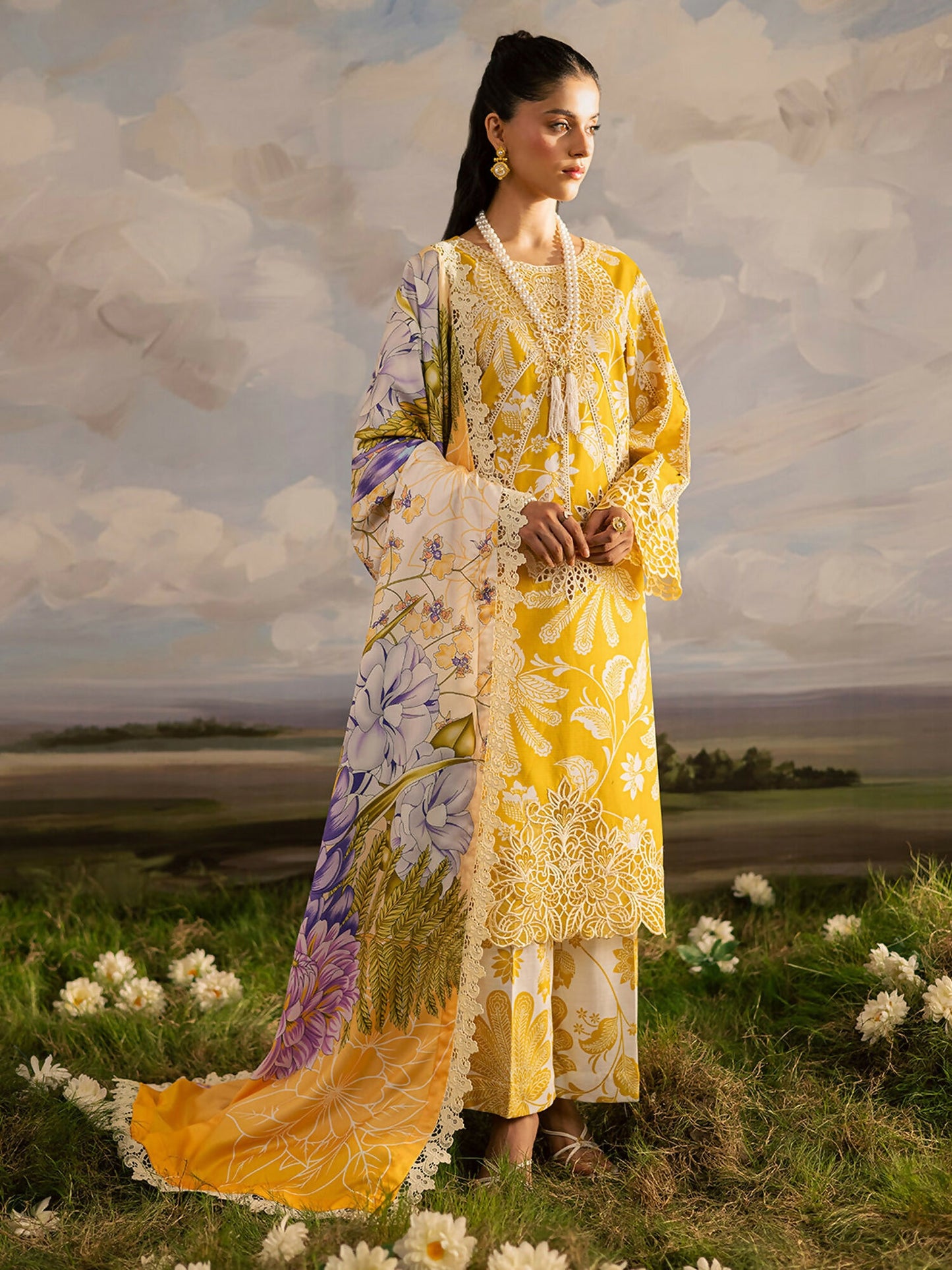 Mahnur Kaia Slub Linen Embroidered Stitched 3-Piece Suit-K- 03