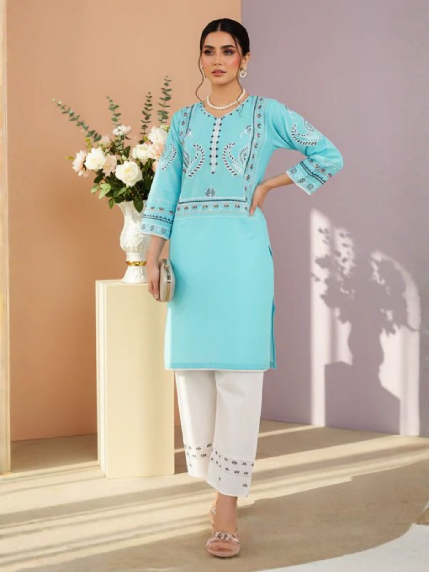 Tawakal Closet Cotton Embroidered Stitched 2-Piece Suit-Sky Marriage
