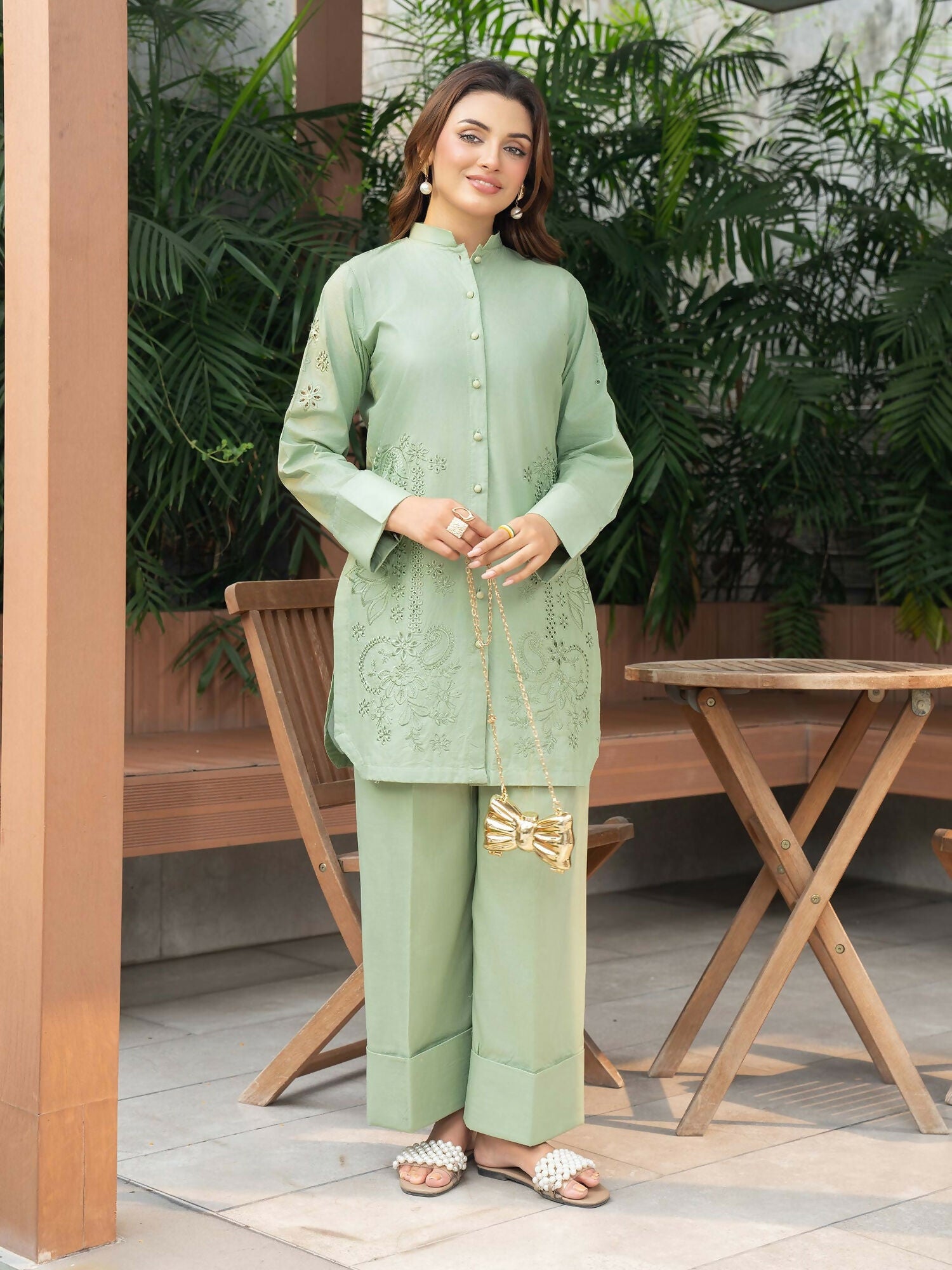 Panache Apparel Solid Story Cotton Lawn Embroidered Co-Ord Set-Noa