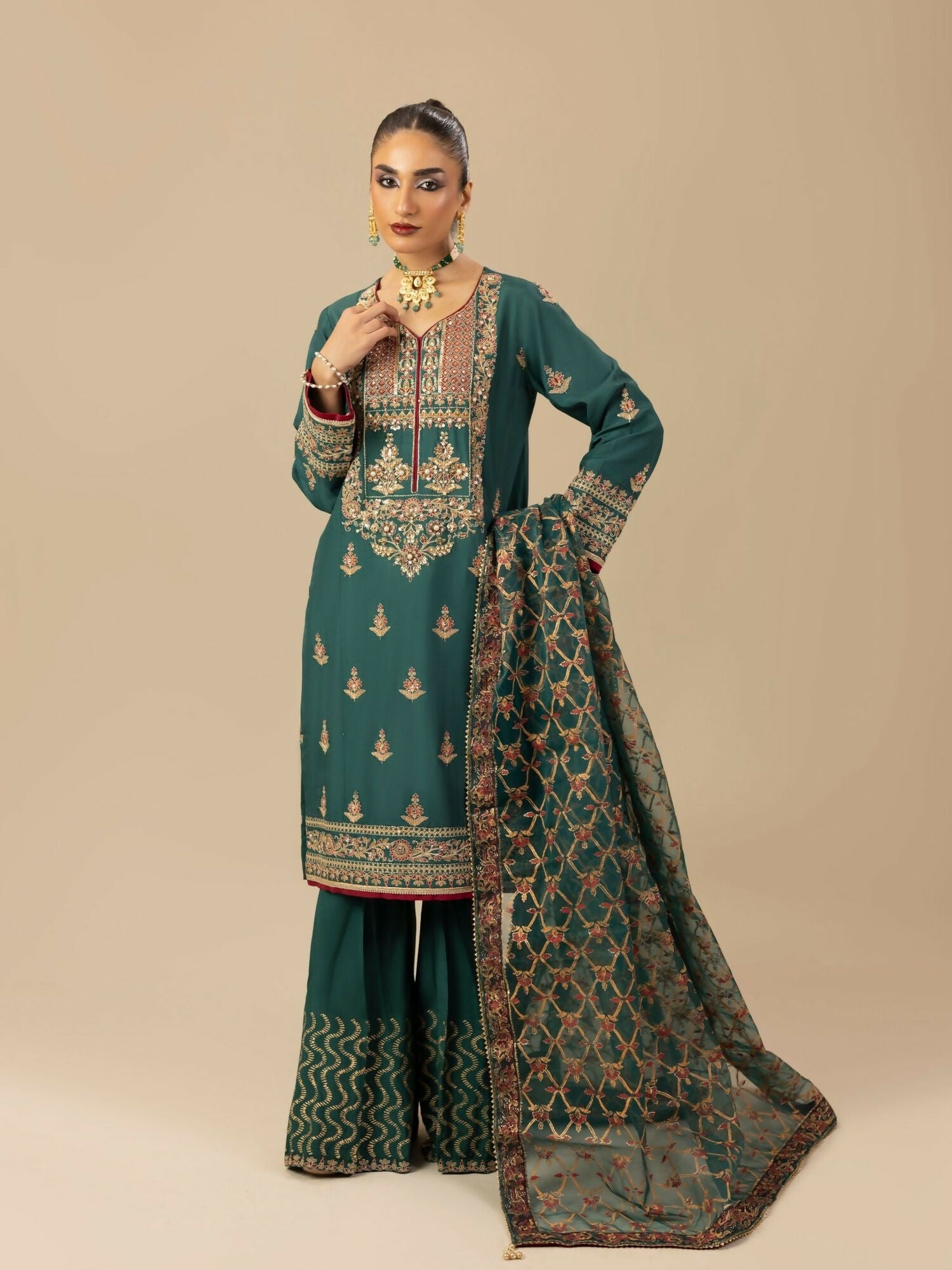 Shurooq Garden Of Dreams Silk Embroidered Stitched 3-Piece Suit-Dalaila