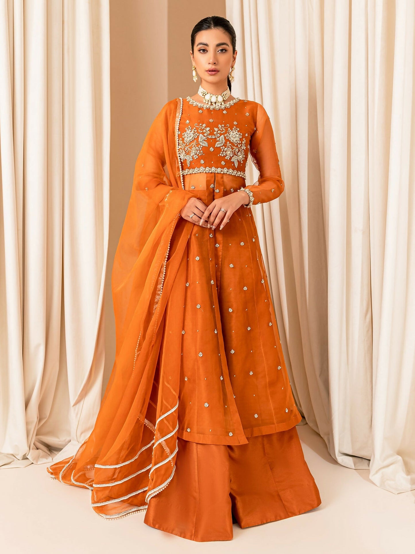Allure By IH Luxe Formals Organza Embellished Lehenga-Coco