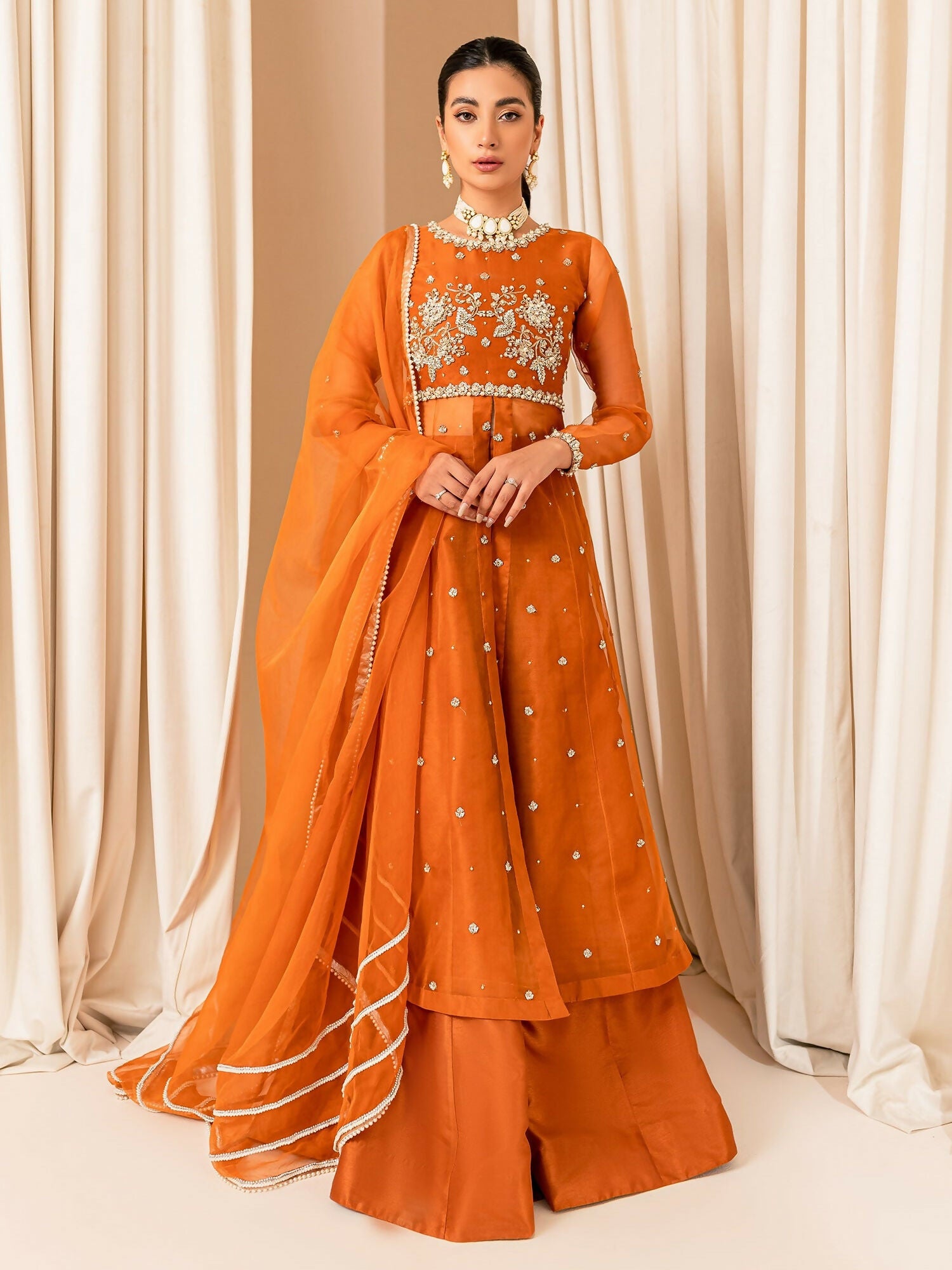 Allure By IH Luxe Formals Organza Embellished Lehenga-Coco