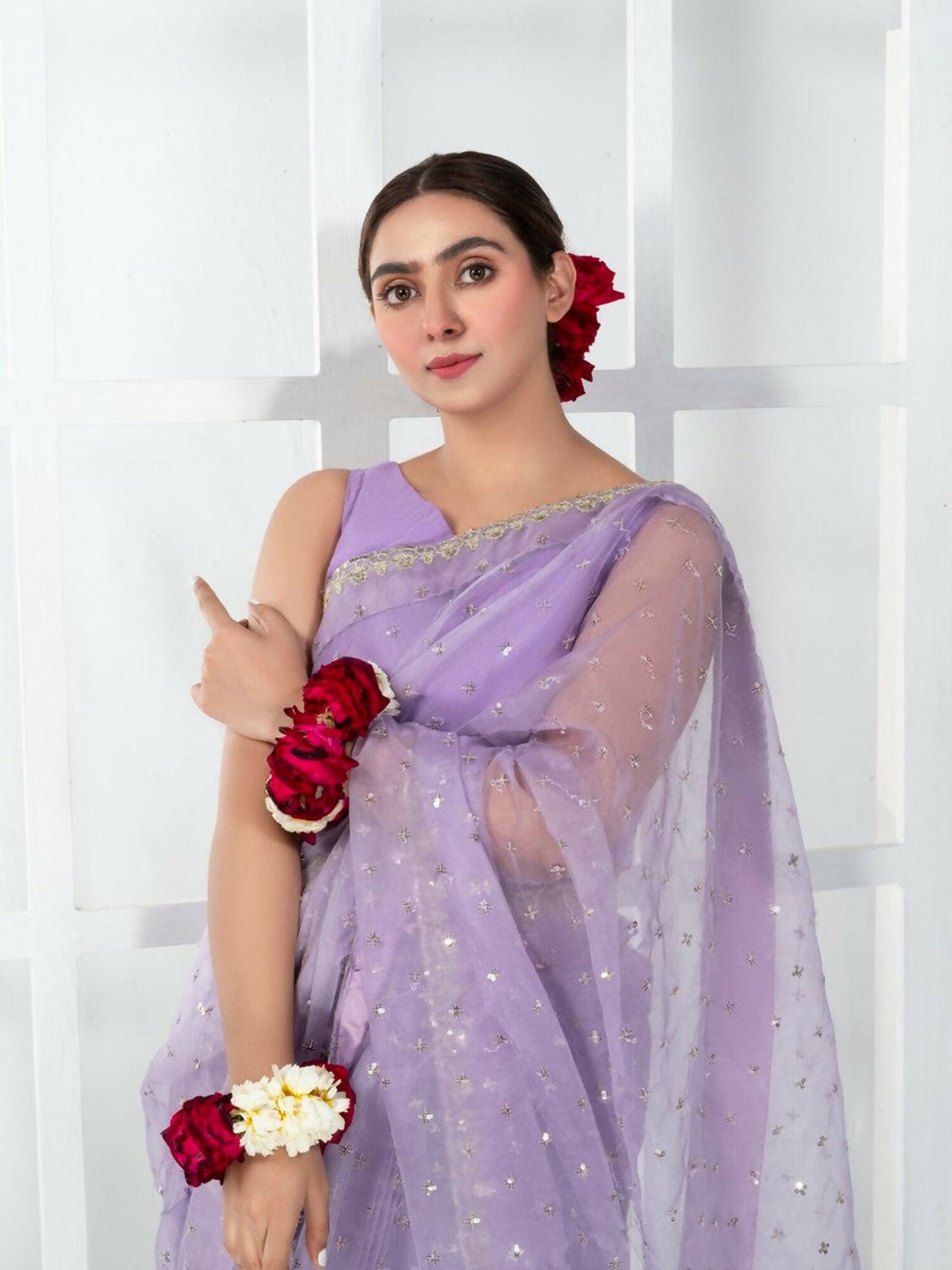 Imran Aftab Lux Winter Wedding Organza Embroidered Unstitched Saree-IASC-26