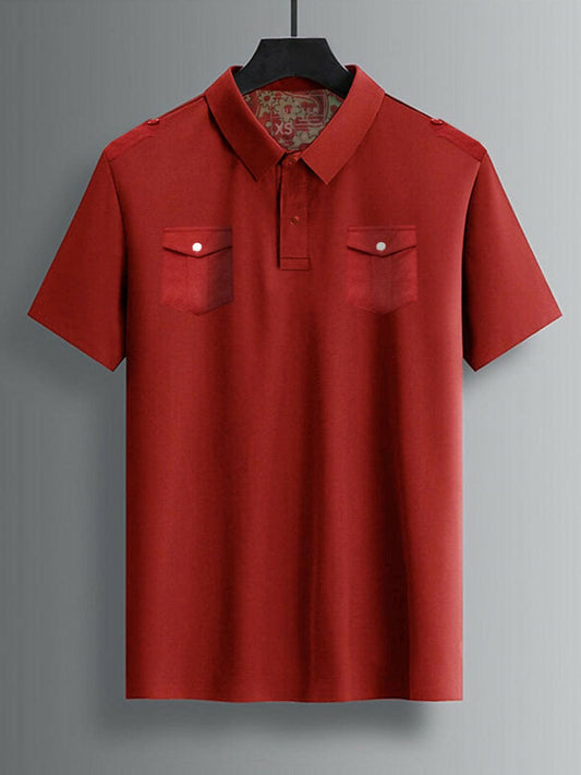 Men’s Jupiter cotton polo shirt with snap button flap pockets, shoulder loops, and classic collar – Lacoste knit breathable fabric