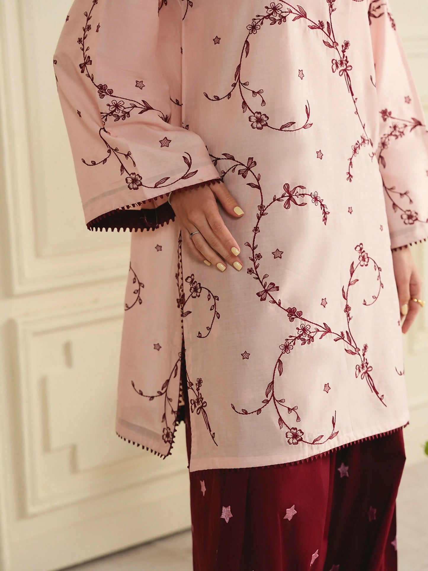 Mannat Clothing Boho Summer'26 Cotton Embroidered Stitched Suit-Soft Vine