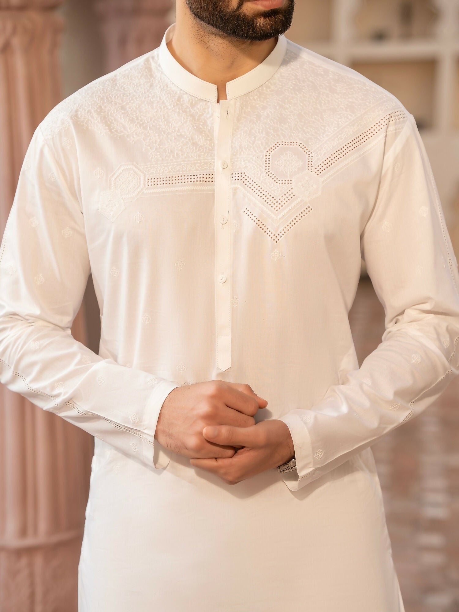 Fabrich Men Embroidered Cotton Unstitched Shalwar Kameez-GTS-MCE-036
