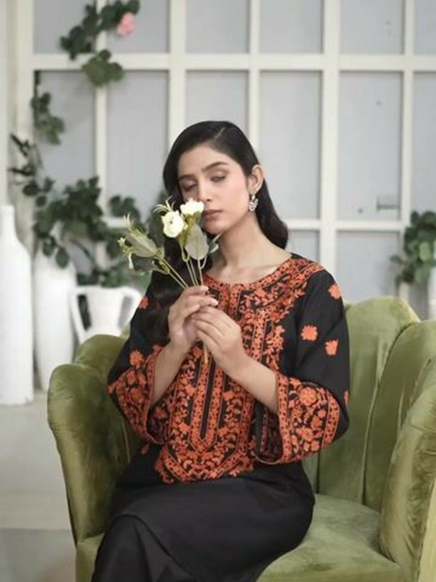 Stylish Collection Linen Embroidered Stitched 2-Piece Suit-Black Lava