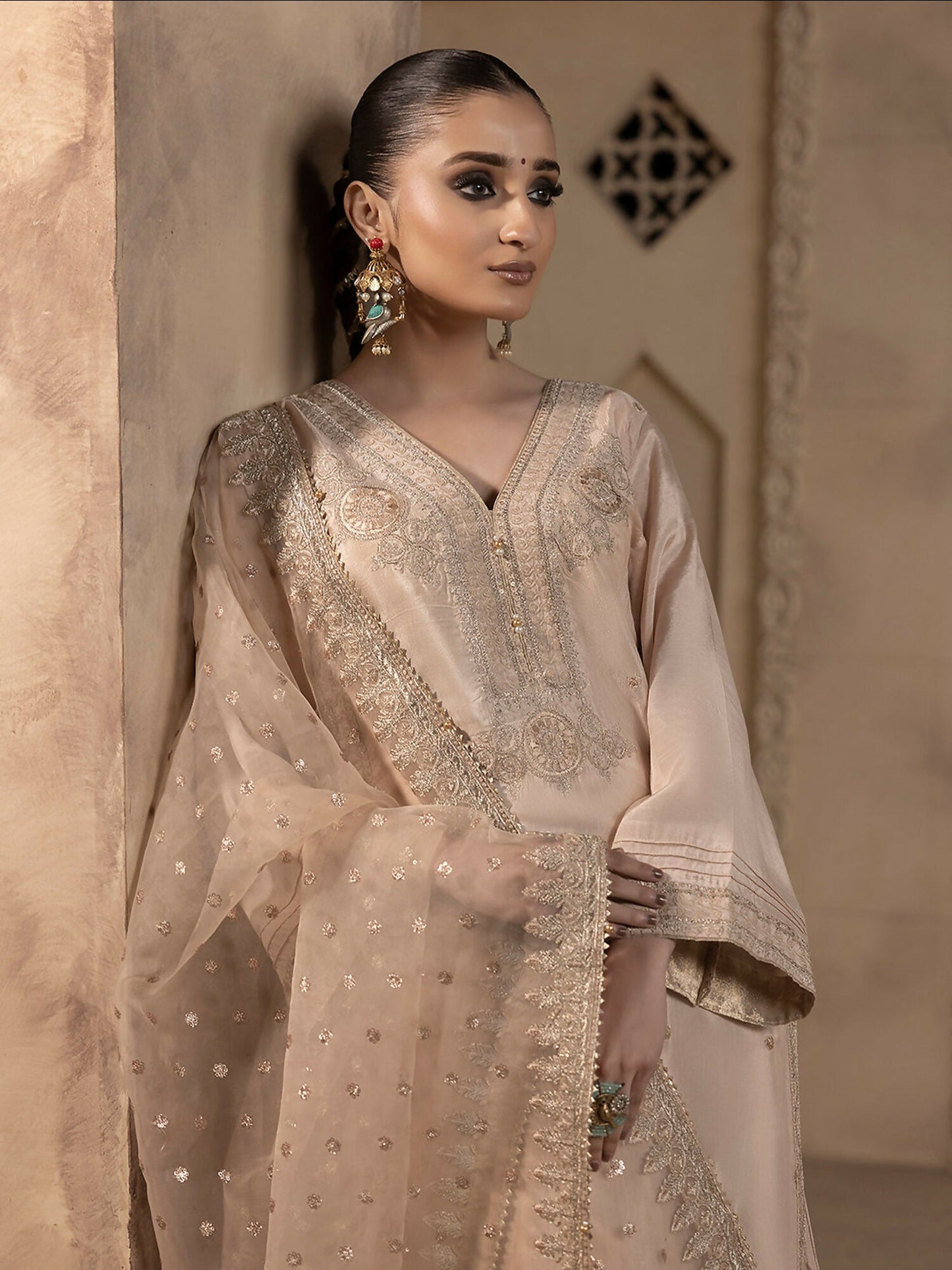 Hemstitch Raw Silk Embroidered Stitched 3-Piece Suit-Janan