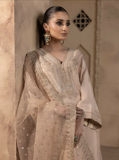 Hemstitch Raw Silk Embroidered Stitched 3-Piece Suit-Janan